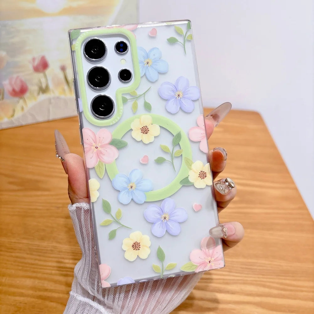 Imd Skin friendly for Magnetic Case for Samsung Galaxy S26 Ultra S26 Pro S25 S24 Plus Ultra S23 Ultra Flowers Transparent Cover
