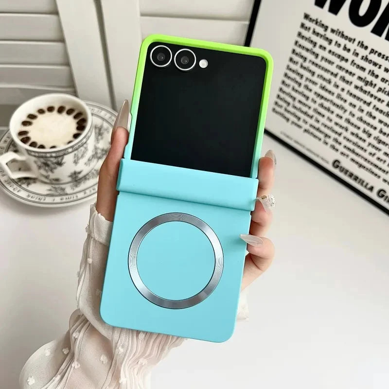 Magnetic Hinge Phone Case for Samsung Galaxy Z Flip 8 7 6 5 4 3 Flip8 Flip7 FE for Magsafe Double Color Gradient PC Back Cover