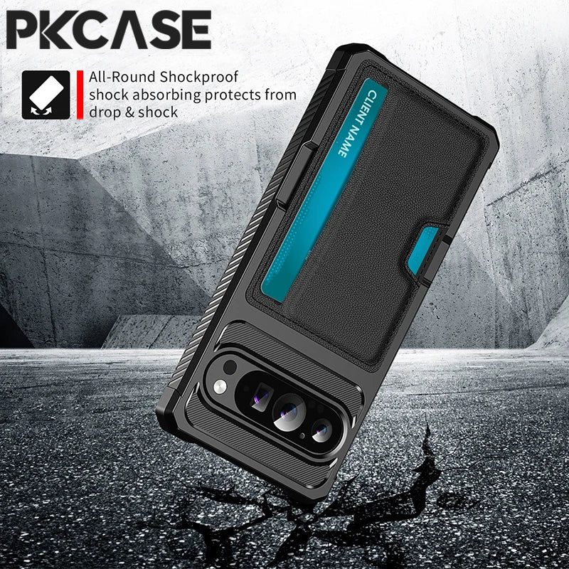 PKCASE Card Slot Wallet Leather Phone Case For Google Pixel 10 9 Pro XL 8 7 Pro Shockproof Back Cover For Google Pixel 9A 8A 7A