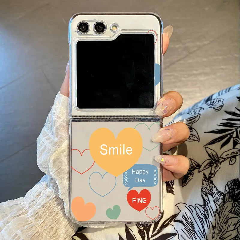 Love Heart Print Clear Folding Phone Case For Samsung Galaxy Z Flip 7 6 5 4 3 5G Transparent Cover For Samsung Z Flip7 FE Flip6