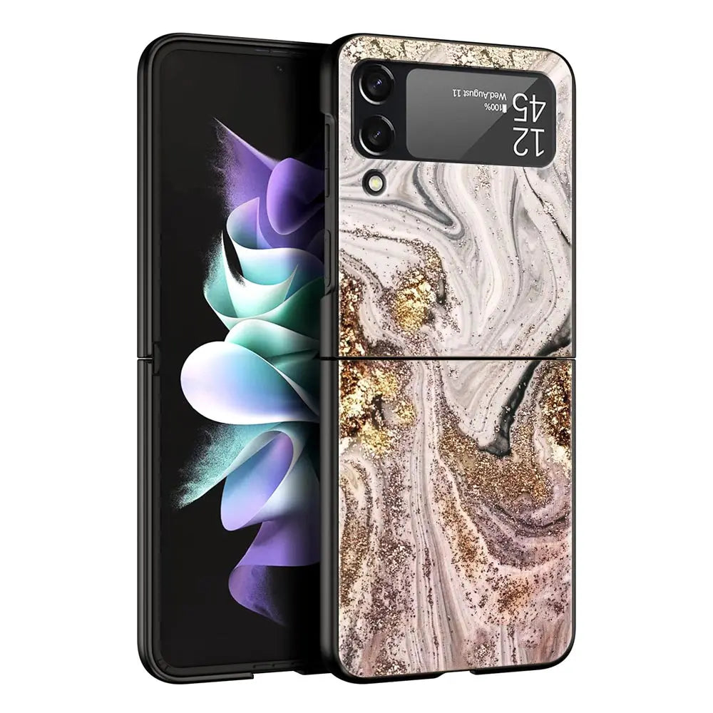 Vintage Marble Hard PC Phone Case For Samsung Galaxy Z Flip 7 6 5 4 Black Cover For Galaxy Z Flip 3 Foldable Fundas Shell Capas