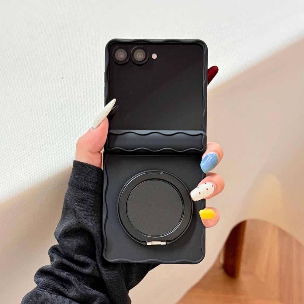 Wave Frame Silicone Matte Bracket Phone Case For Samsung Galaxy Z Flip 7 6 5 Candy Color Hinge Shockproof Magnetic Back Cover