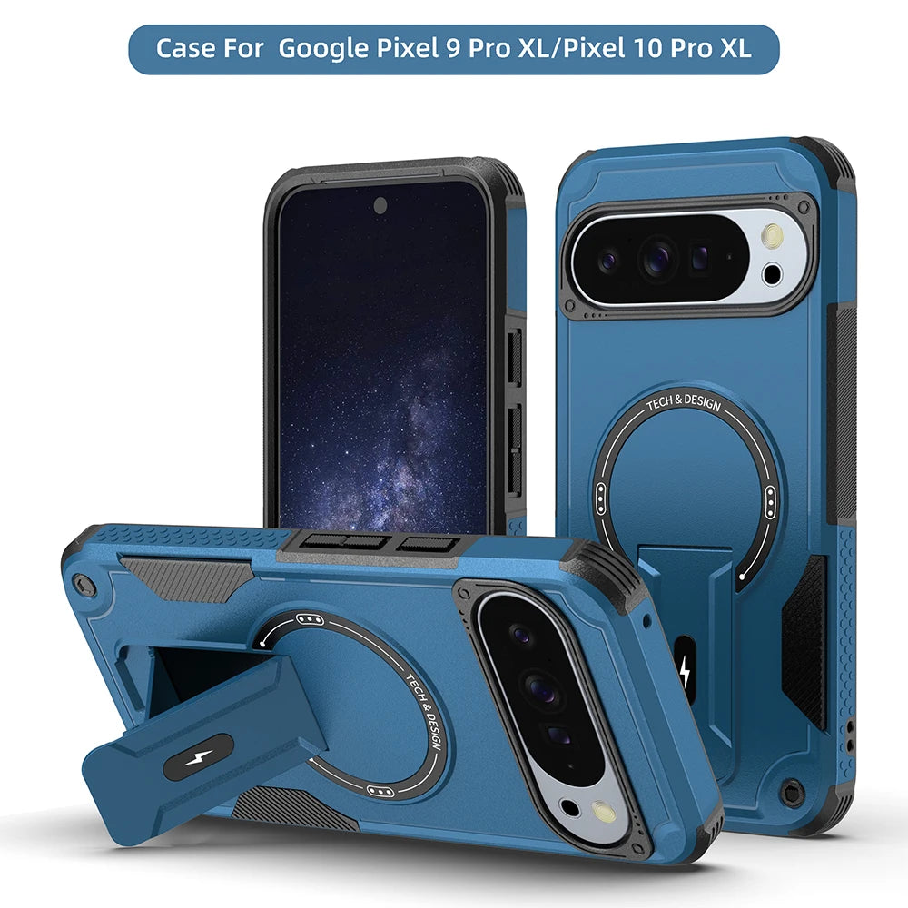 Luxury Armor Magnetic Holder Case For Google Pixel 10 10Pro 9 9Pro XL or Magsafe Wireless Charging Business Shockproof Cover