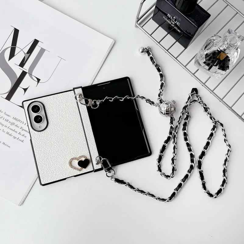 Rhinestone Love Adjustable Long Crossbody Lanyard Case For Samsung Fold 8 Ultra Fold8 Galaxy Z Fold 7 6 5 4 Protective Cover