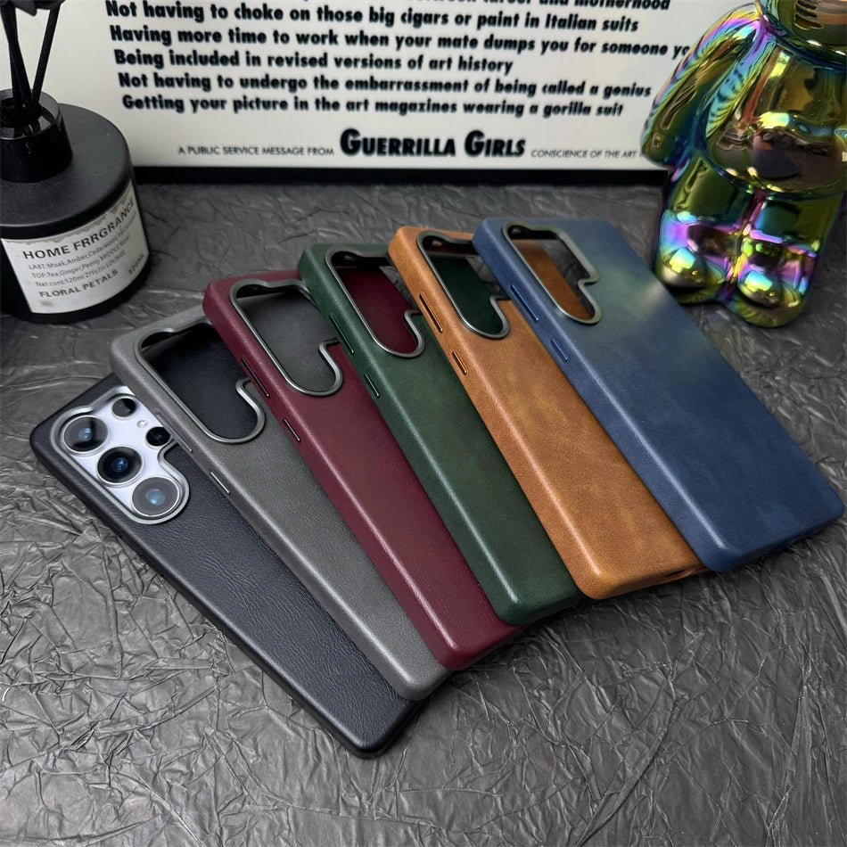 Retro Premium For Magsafe Leather Case For Samsung Galaxy S25 S24 S23 Ultra Luxury Magnetic Metal Lens Ring Shockproof Cover Bag