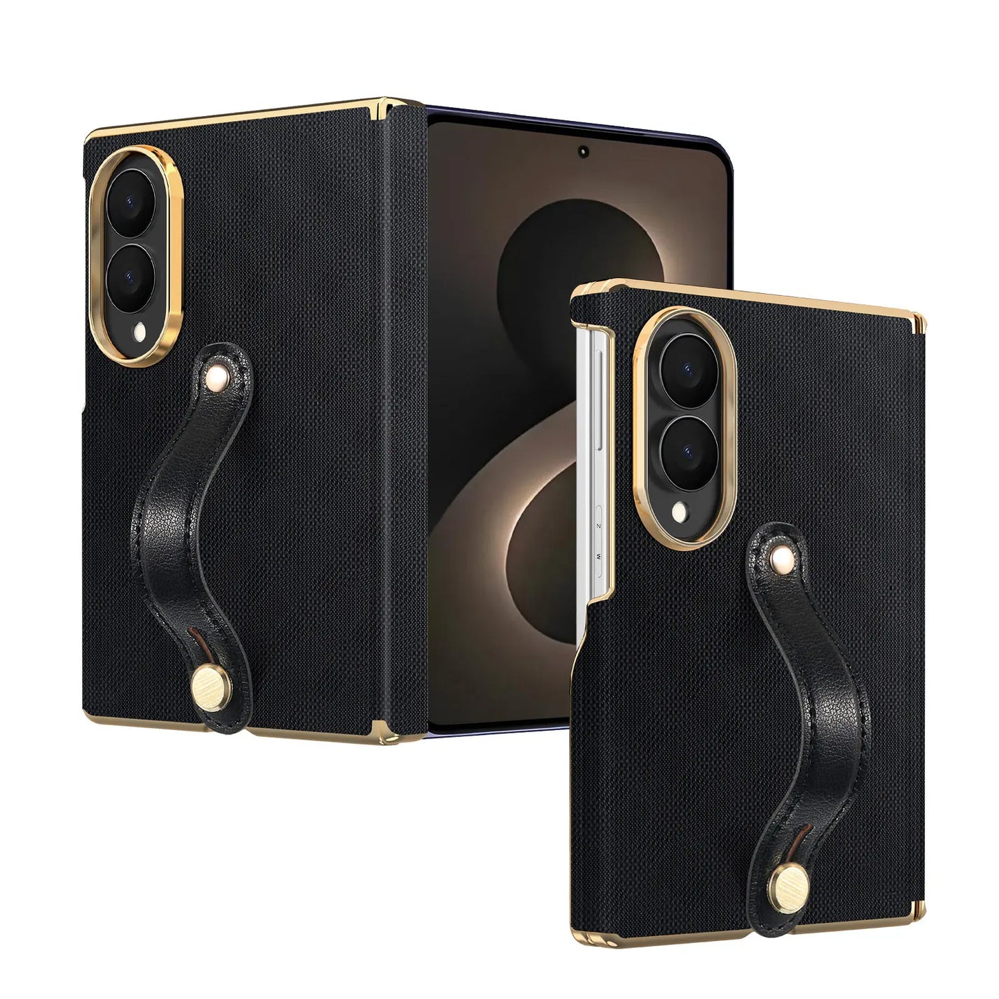 Business Plaid Leather Texture Case for Samsung Galaxy Z Fold 8 Ultra Fold7 6 Dual-Axis Hinge Protection Wrist Strap Fit Cover