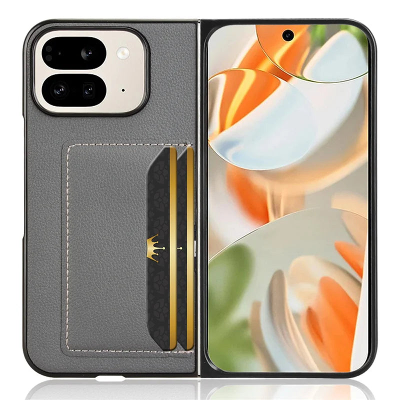 PU Leather Texture Case for Google Pixel 9 Pro Fold Cover Card Slots Lightweight Coque Fundas Capa