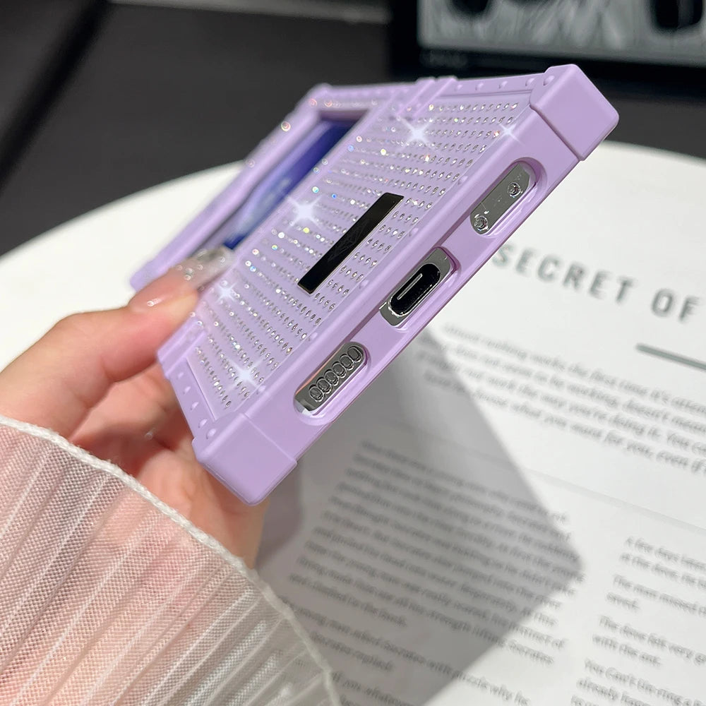 Luxury Sparkling Diamond Folding Phone Case for Samsung Galaxy Z Flip 6 3 5 4 Jewelled Glitter Shock-absorbing Back Hard Cover