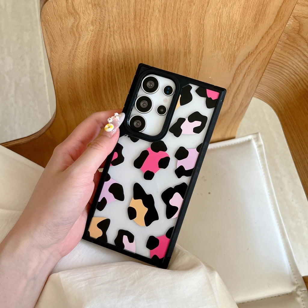 Full Screen Color Collision Leopard Print Love Heart Phone Cover Case for Samsung Galaxy S22 S23 S24 S25 Plus Ultra S23 S24 FE
