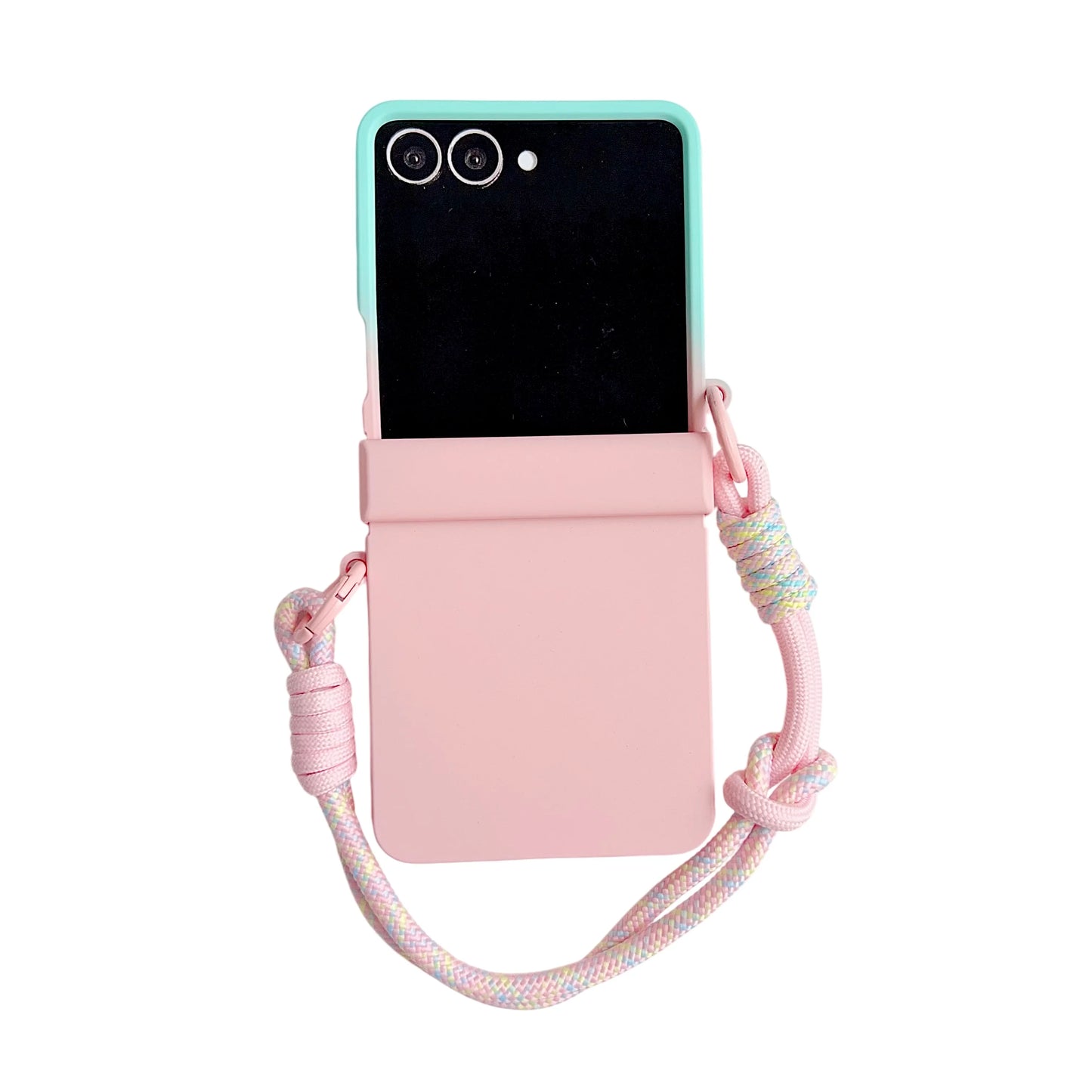 Korean Cute Gradient Color Phone Case For Samsung Galaxy Z Flip 7 6 5 4 3 ZFlip7 Flip6 5G Anti-lost Hand Strap Holder Back Cover