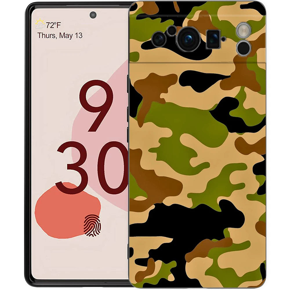 Luxury TPU Phone Case For Google Pixel 9 8 8A 7 7A 6 Pro XL 6A 5G Camouflage Camo Military Army Black Soft Back Cover