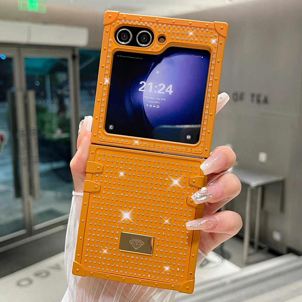 Luxury Sparkling Diamond Folding Phone Case for Samsung Galaxy Z Flip 6 3 5 4 Jewelled Glitter Shock-absorbing Back Hard Cover