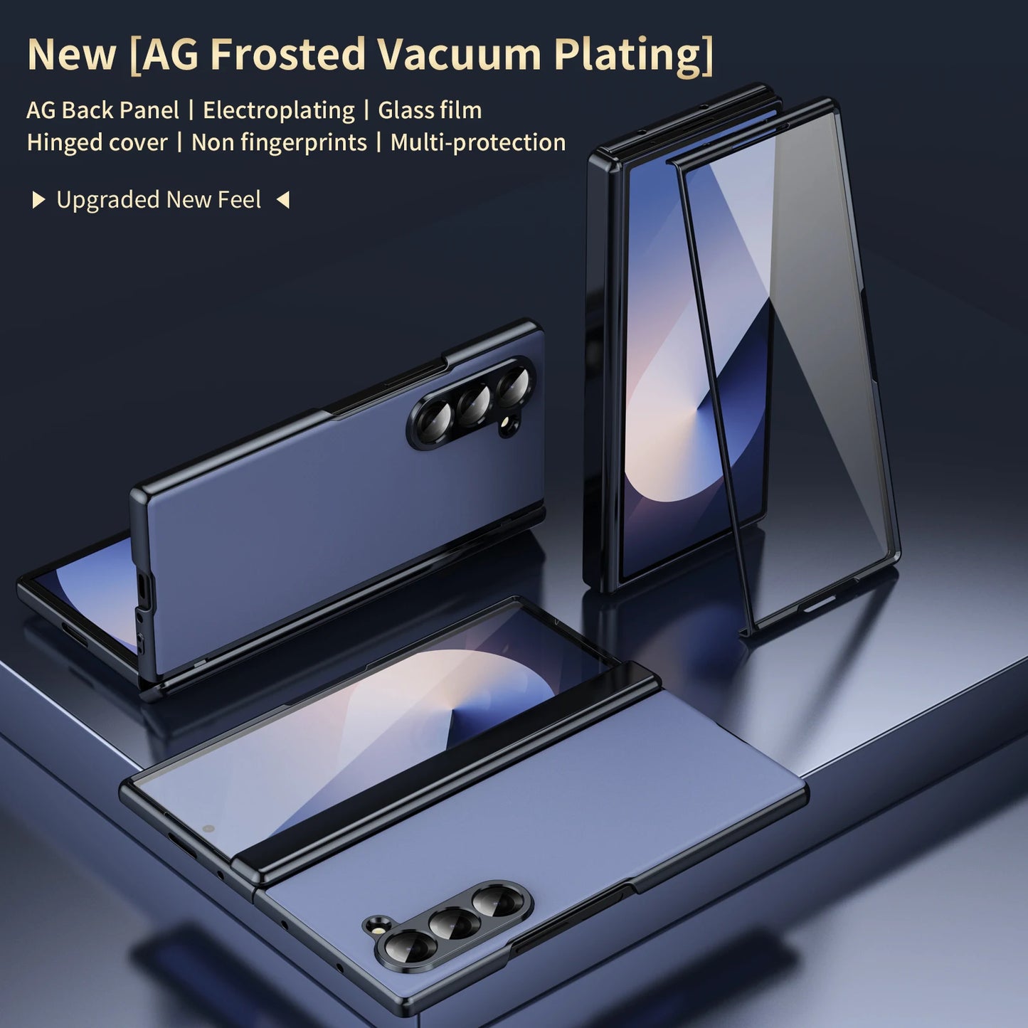 For Samsung Galaxy Z Fold 7 6 5 4 3 Plating Border Hinge Phone Case Luxury Matte Outer Screen Protective Film Shockproof Cover