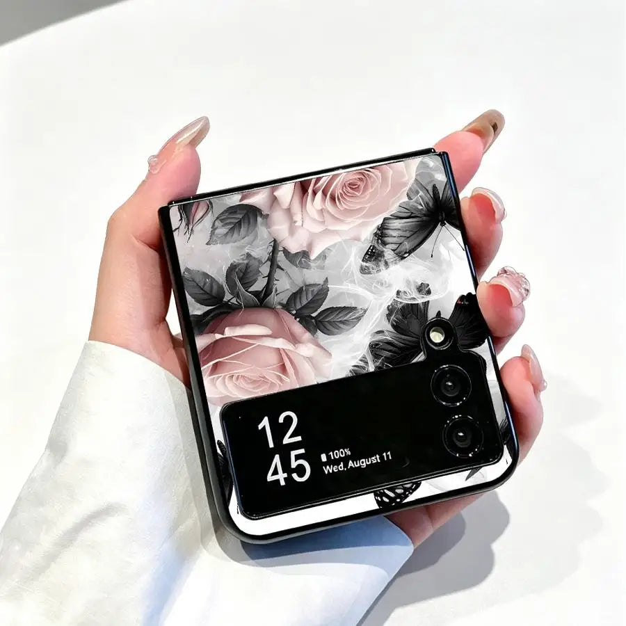 Monochrome Butterfly Rose Back Phone Cover Luxury Funda Case for Motorola Razr 70 50 50/60 60 Ultra 70 Plus