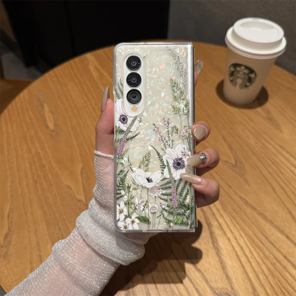 for Samsung Galaxy Z Fold 7 5G Hard PC Phone Case Floral Shell for Z Fold 7 6 5 4 3 Drop-Proof Protective Cover