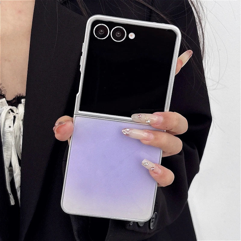 Stylish Color Collision Glossy Case For Samsung Galaxy Z Flip 3 4 5 6 7 5G ZFlip7 FE Flip6 5G Gradient Color Back Cover Funda
