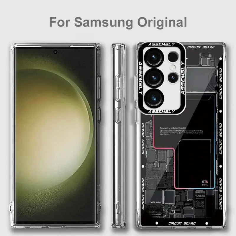 Circuit Board Pattern Case for Samsung Galaxy S24 Ultra S20 FE S21 S22 Plus S23 Ultra 5G S23 FE Transparent Clear Soft Silicone