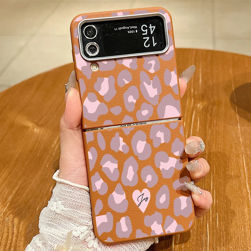 Leopard Pattern Magnetic Case For Magsafe For Samsung Galaxy Z Flip 6 5 4 3 Flip4 Flip5 Flip6 Leather Texture TPU Folding Cover