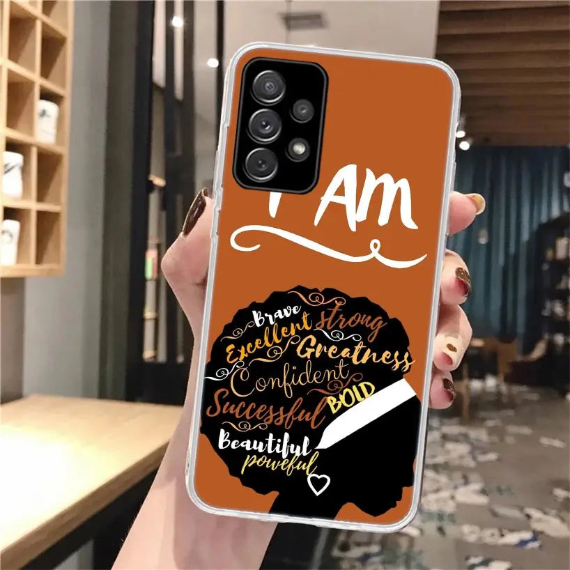 Black Girl Queen Melanin Poppin Soft Phone Case For Samsung Galaxy A14 A13 A12 A15 A54 A53 A52 A55 A34 A33 A32 A35 A24 A23 A22 A