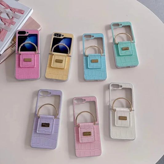 For Samsung Z Flip 7 6 5 4 3 Multi colored crocodile patterned metal buckle phone case