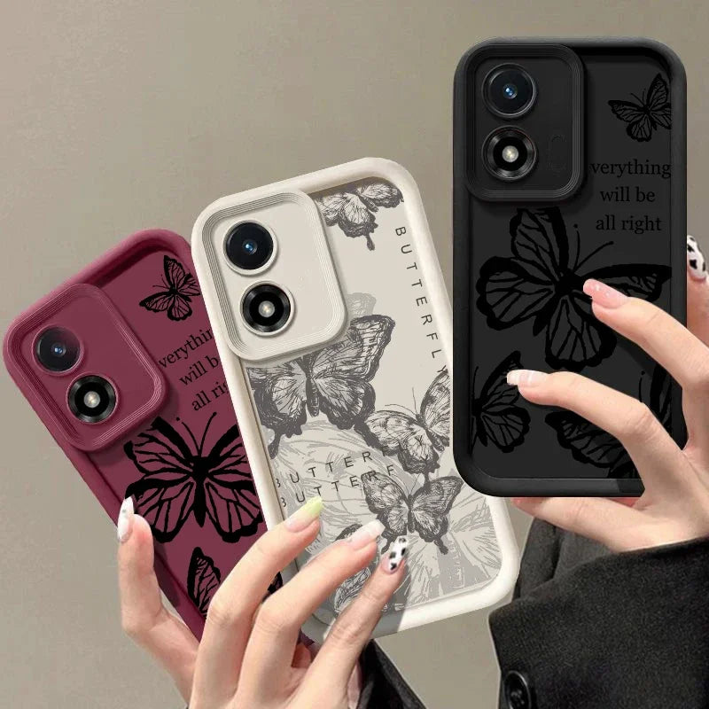 Black Butterfly Case for Motorola Moto Edge 40 Neo 50 Pro 50 Fusion 5G G84 G14 G04 G32 G35 G52 G30 G60S G53 G22 E13 E14 Casing