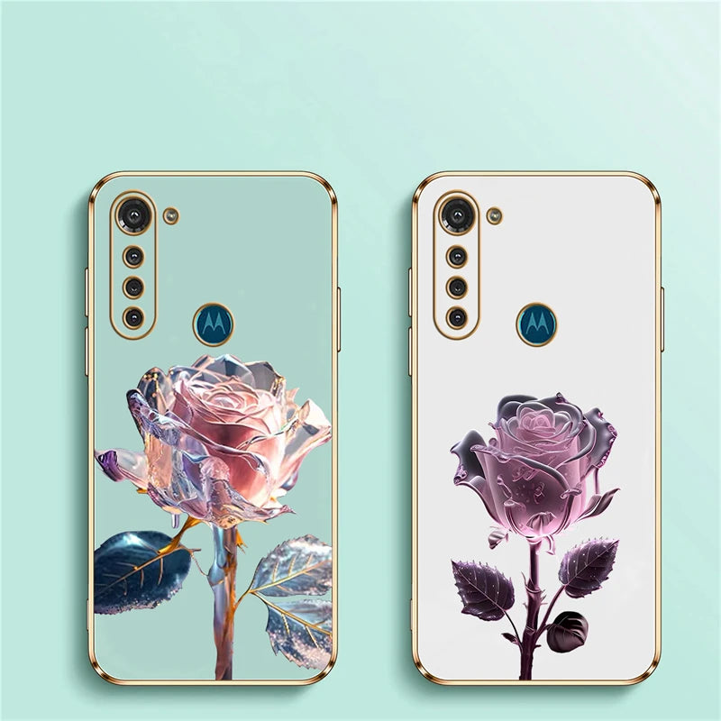 Luxury Plating Flower Case For Moto G8 Power Lite G9 Play E7 Plus Edge20 G30 G52 G22 G60 G40 Fusion Silicone Shockproof Cover