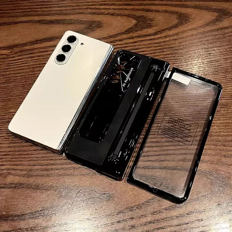 Leather Bracket Pen Slot With Stylus Case For Samsung Galaxy Z Fold 7 6 Fold 5 Fold4 W25 5G Glass Screen Hinge Protection Cover