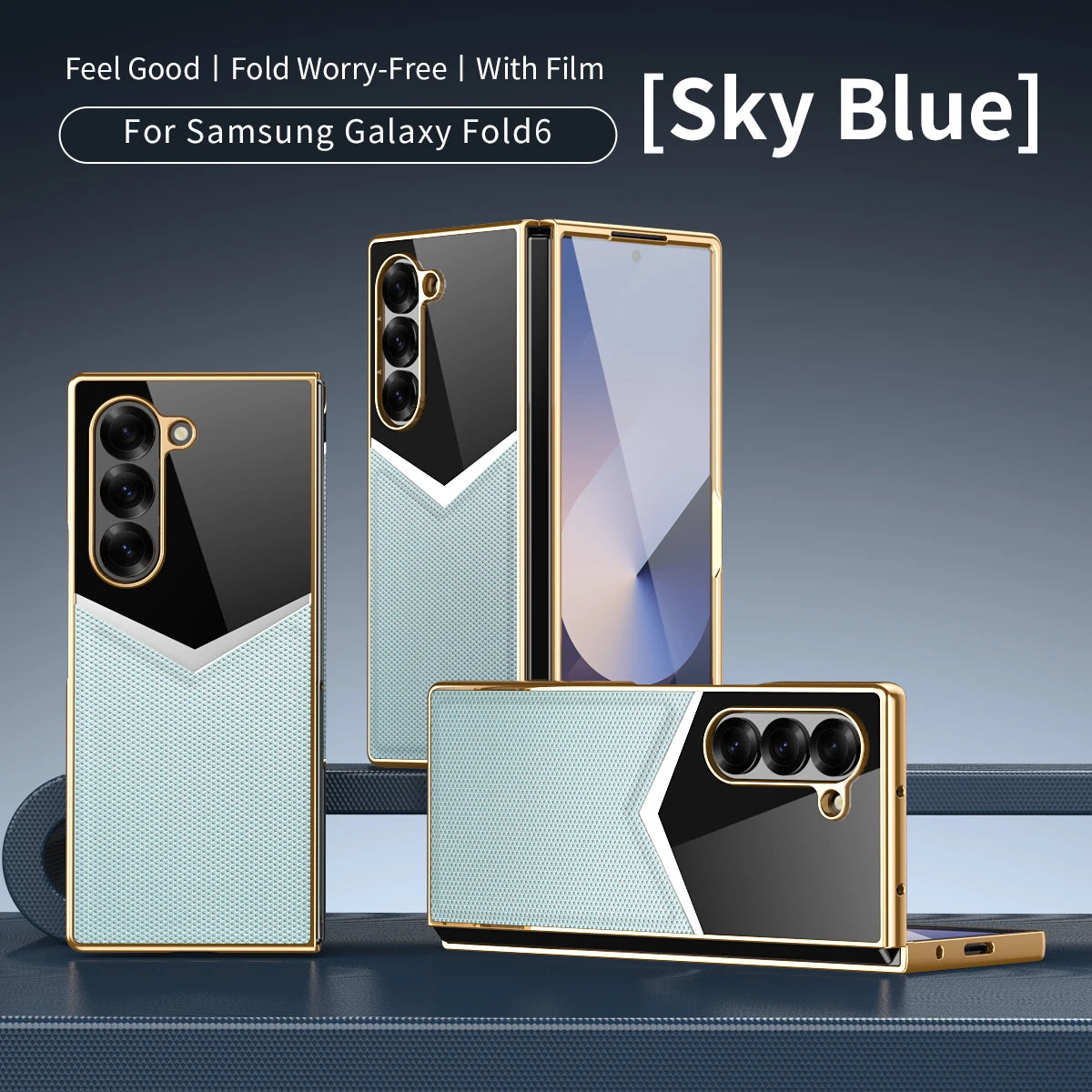 For Samsung Galaxy Z Fold 7 6 5 4 3 Electroplated PC Color Blocked Leather Tempered Film Shockproof Folding Phone Case