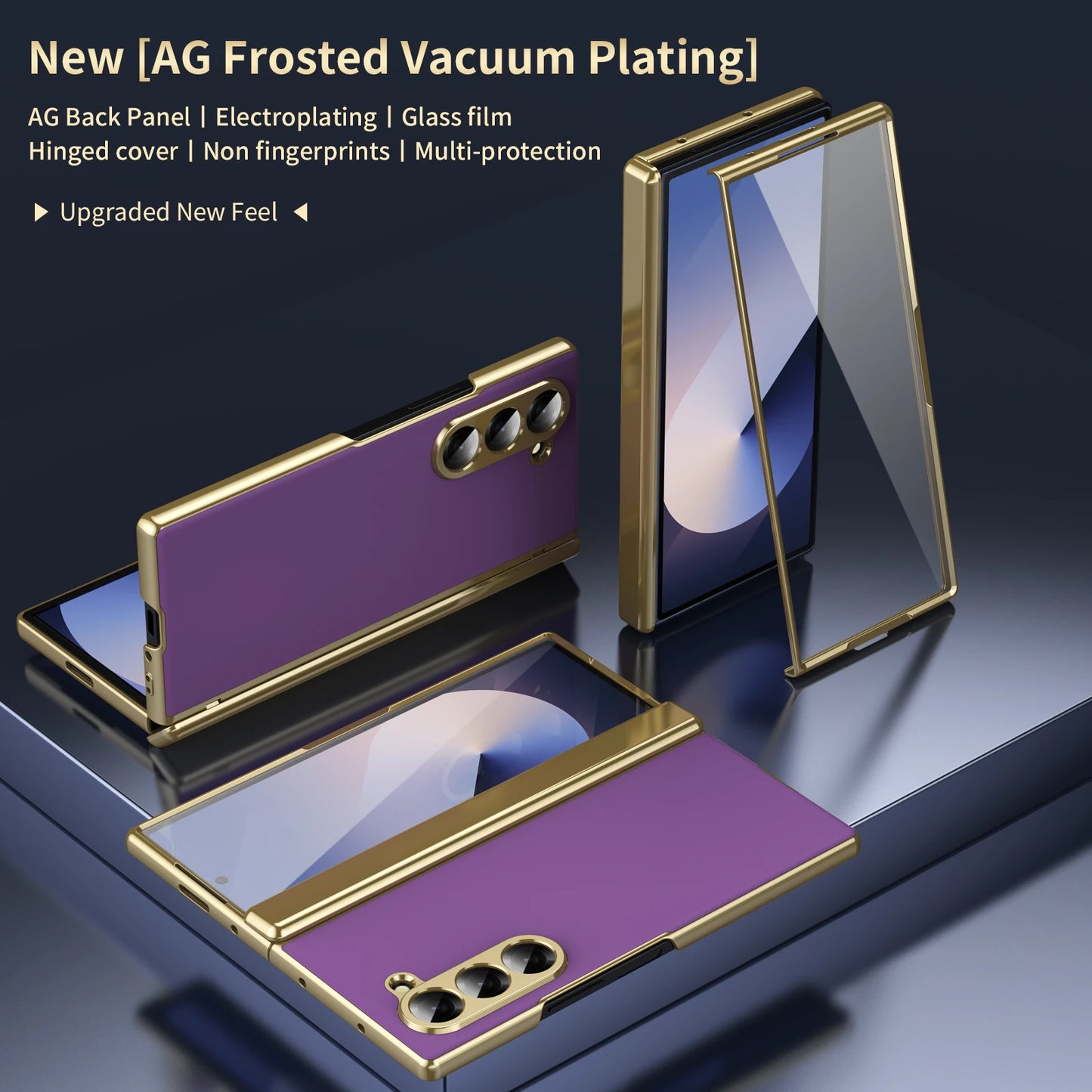 For Samsung Galaxy Z Fold 7 6 5 4 3 Plating Border Hinge Phone Case Luxury Matte Outer Screen Protective Film Shockproof Cover