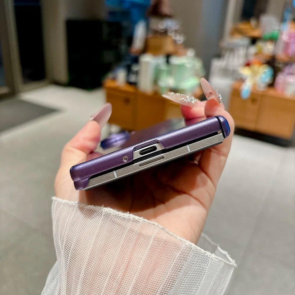 Skin Feel Metallic Paint Hinge Protection Phone Case For Samsung Galaxy Z Fold 7 6 5 4 Solid Color Shockproof Back Cover