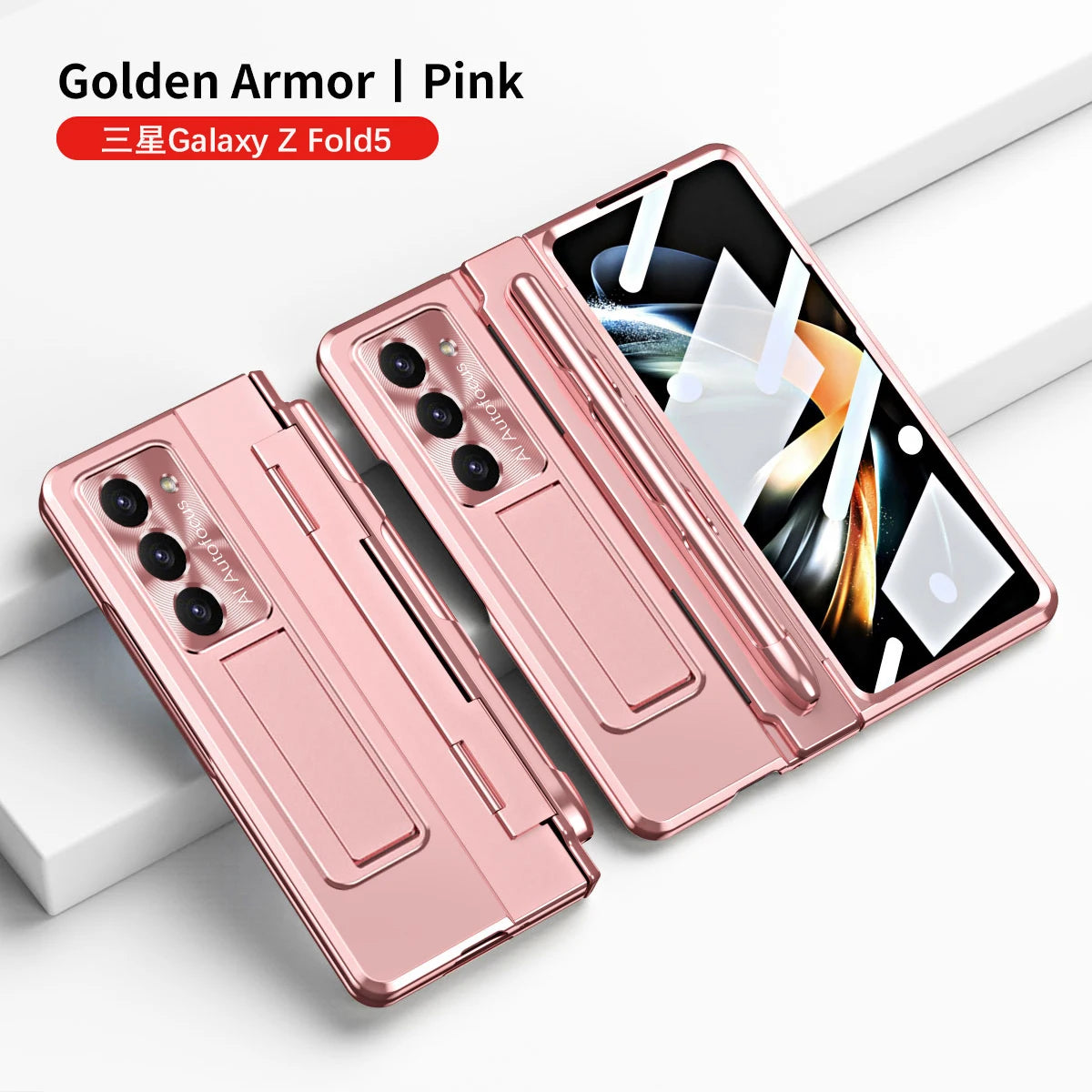 With Pen Plating Clear Magnetic Case For Samsung Galaxy Z Fold 7 6 5 4 3 Kickstand 360 Full Screen Protector Film Folding Cover