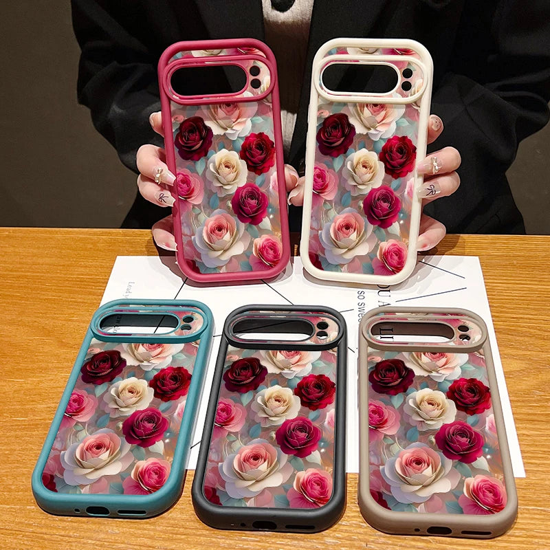 Soft TPU Phone Case For Google Pixel 10 9 8 7 Pro Pixel 9 10 Pro XL 7A 8A 9A Shockproof Red Rose Floral Pattern Silicone Cover