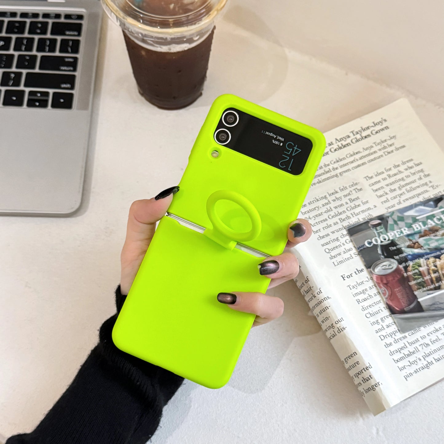 Ring Holder Matte Liquid Silicone Protective Cases For Samsung Galaxy ZFlip4 ZFlip3 Solid Color Soft Bumper Shockproof Cover