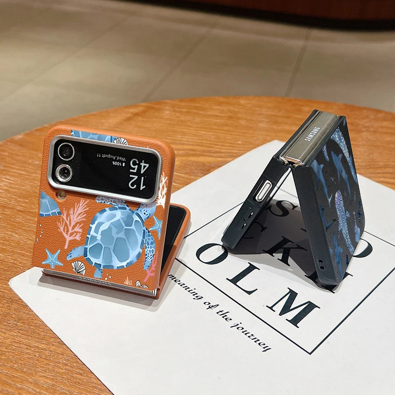 Sea Turtle Whale Phone Case For Samsung Z Flip7 Flip6 Flip5 Shockproof Folding TPU Soft Cover For Samsung Galaxy Z Flip 7 6 4 3