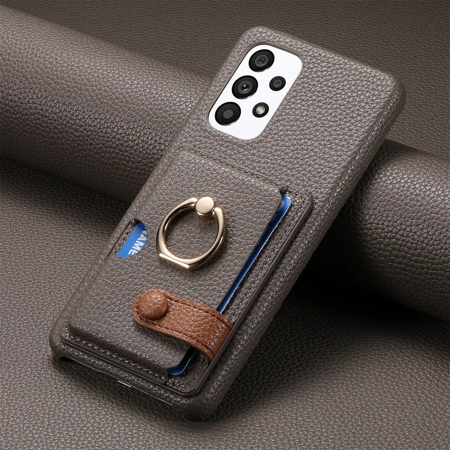 Ring Leather Phone Case for Samsung Galaxy S25 23 S21 FE S24 Ultra S22 Plus A54 A15 A25 A35 A55 Wallet  with Card Holder Cover