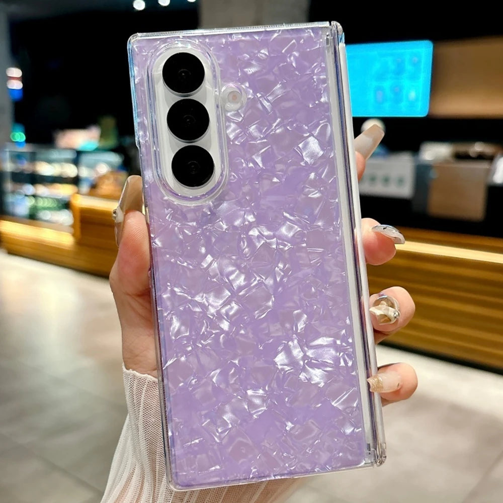 Gradient Colorful Shell Pattern Case For Samsung Galaxy ZFold 7 ZFold6 ZFold5 Strong Magnetic Central Axis Shockproof Hard Cover