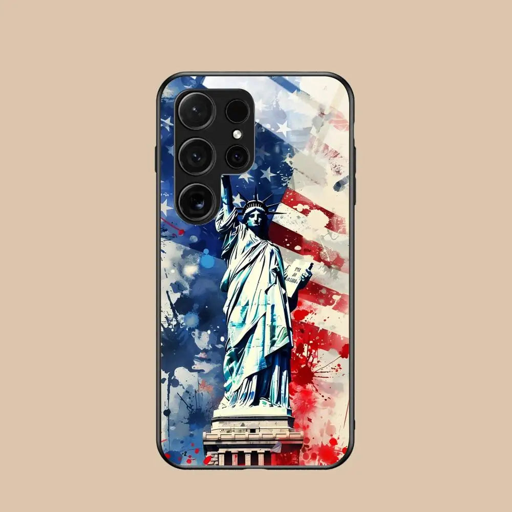 USA America Flag Mobile Cell Phone Case for Samsung Galaxy S26 S25 S24 S23 S22 S21 S20 Note20 Plus FE Ultra Glass Colorful Cover