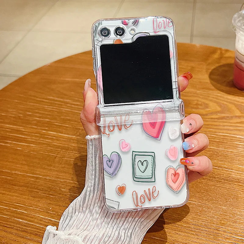 For Samsung Galaxy Z Flip7 FE Flip6 Case Love Pattern Shockproof Clear Folding Phone Case For Samsung Galaxy Z Flip 7 6 5 4 3 5G