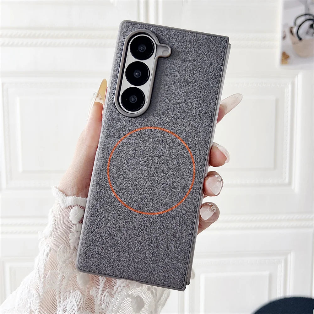 Magnetic Phone Case for Samsung Galaxy Z Fold 7 6 5 Fold7 Fold6 Fold5 5G Shockproof Hard PU Leather Cover