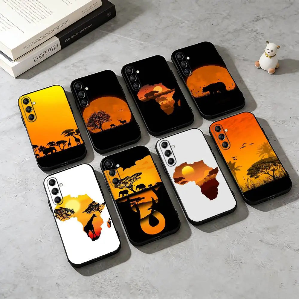A-Africa Map Art   Phone Case For Samsung Galaxy A73,A72,A71,A70,A53,A52,A51,Soft Silicone Black Cover