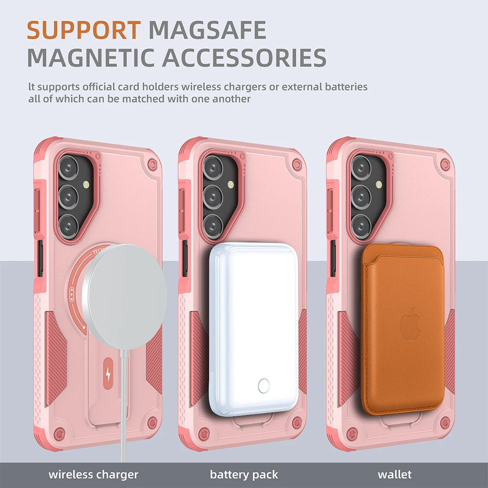Folding Holder Armor Case For Samsung Galaxy S26 S25 S24 Ultra Plus A17 A56 A36 A54 Magnetic For Magsafe Stand Shockproof Cover