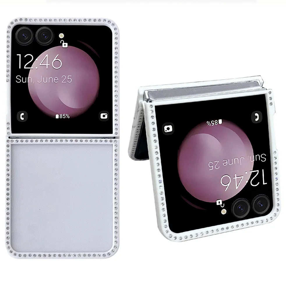 Bling Shiny Rhinestone Bordered Transparent Phone Case For Samsung Z Flip 7 fFlip7 FE Galaxy Z Flip 6 5 4 3 Protect Cover