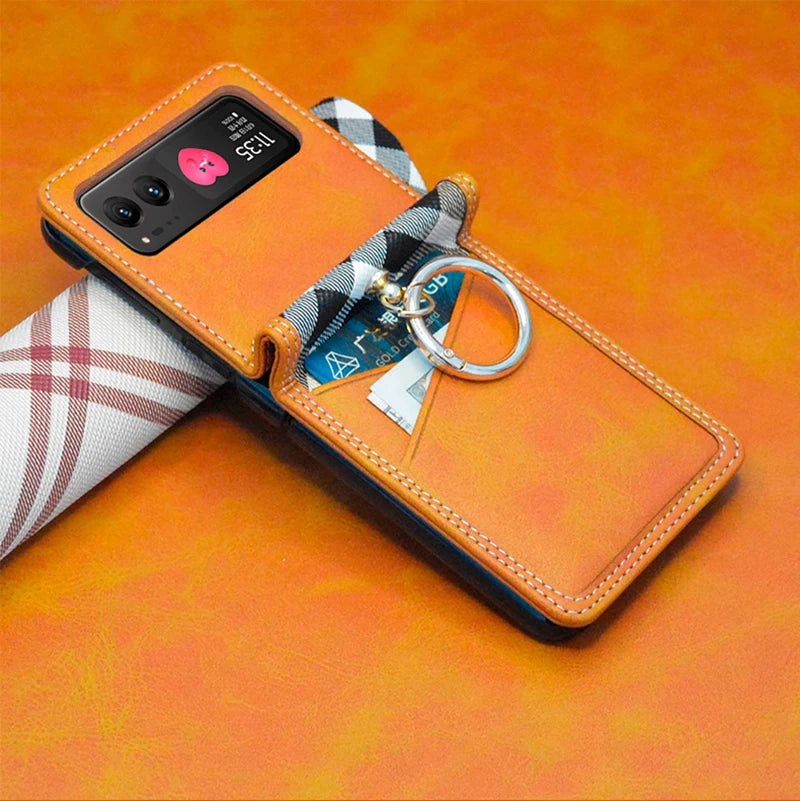 Case For Motorola Razr 40 Ultra 50 Ultra Razr Plus Card Wallet Finger Ring Grid Contrasting Color PU Leather Phone Case Cover