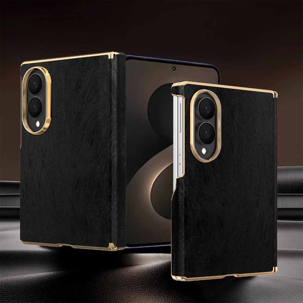 Luxury Velvet Leather for Magsafe Magnetic Case for Samsung Galaxy Z Fold 8 Ultra 7 6 Plating Lens Dual-axis Hinge Protect Cover
