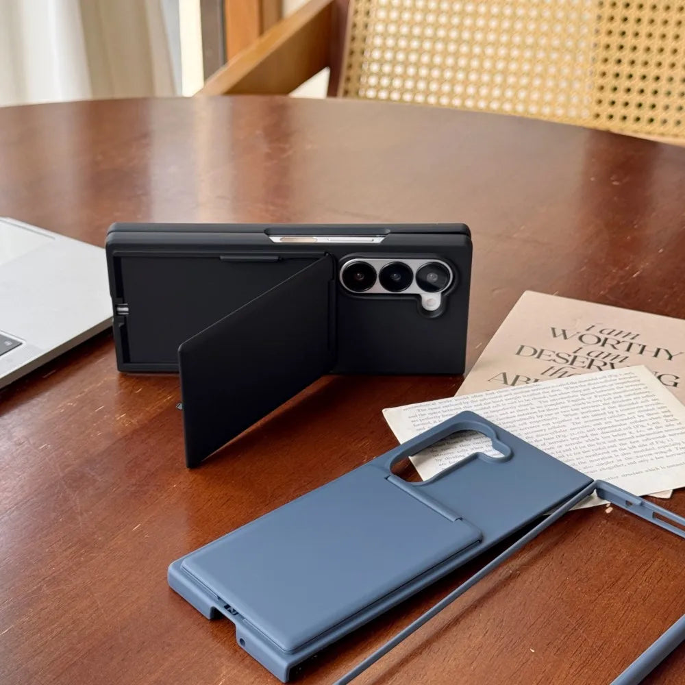 Wallet Clip Flip Slot Card Stand Case For Samsung Galaxy Z Fold 6 5 Luxury Folding Bracket Transparent Shockproof Matte PC Cover