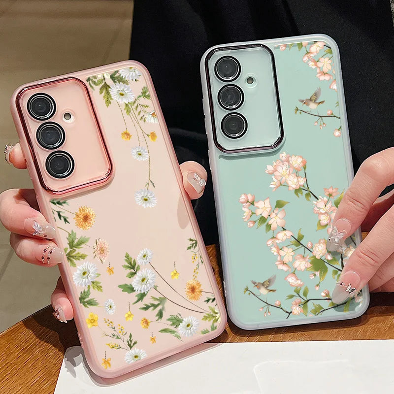 Flower Pattern Soft TPU Case For Samsung Galaxy A56 A55 A54 A15 A16 A25 A35 A36 A53 5G S25 S24 Ultra S21 S23 S24 FE Phone Cover