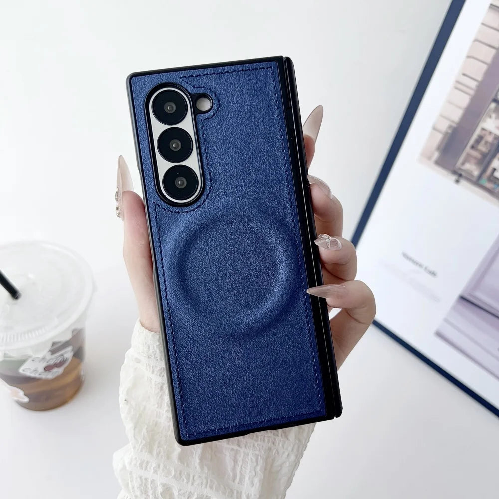 For Samsung Z Fold 7 Leather for Magsafe Wireless Charge Case For Samsung Galaxy Z Fold 7 6 5 4 3 Hinge Protect Armor 2in1 Cover