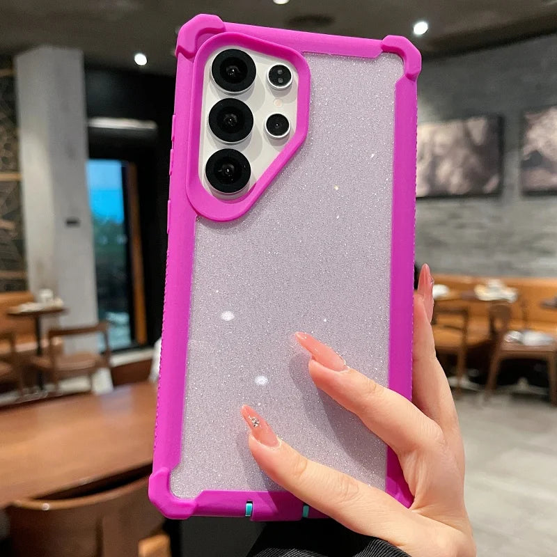 Luxury Space Shell Transparent Glitter Bling Phone Case For Samsung Galaxy S25 S24 Plus Ultra Shockproof Airbag Proteciton Cover