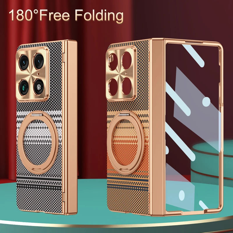 Luxury For Motorola Razr Fold Case Splicing Magnetic PC Shockproof Anti-Fingerprint  Rotating Alloy Holder Folding Cover