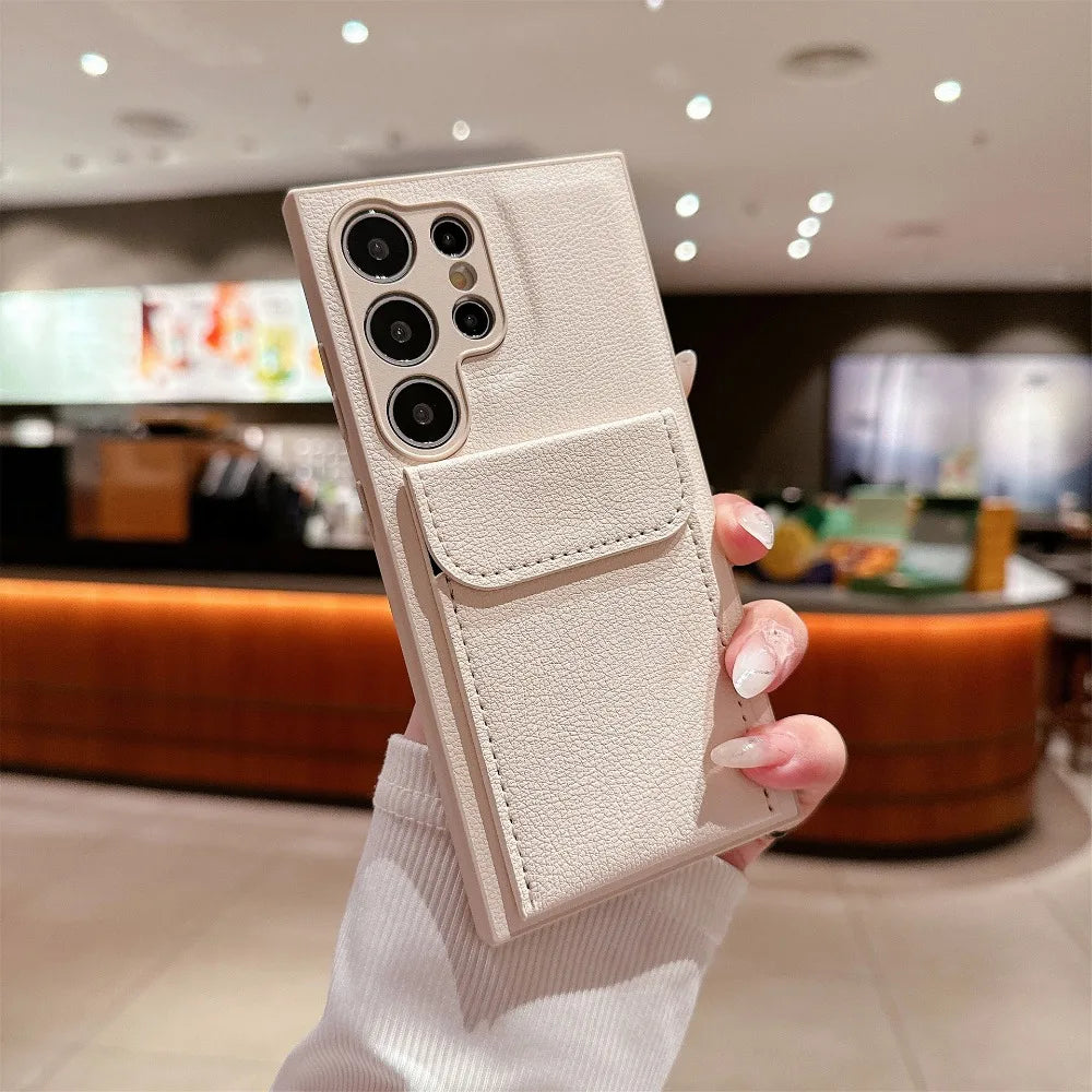 Vegan Leather Solid Color Wallet Case For Samsung Galaxy S26 Ultra S25 S24 S23 Plus Card Slot Stand Anti-Shock Cover